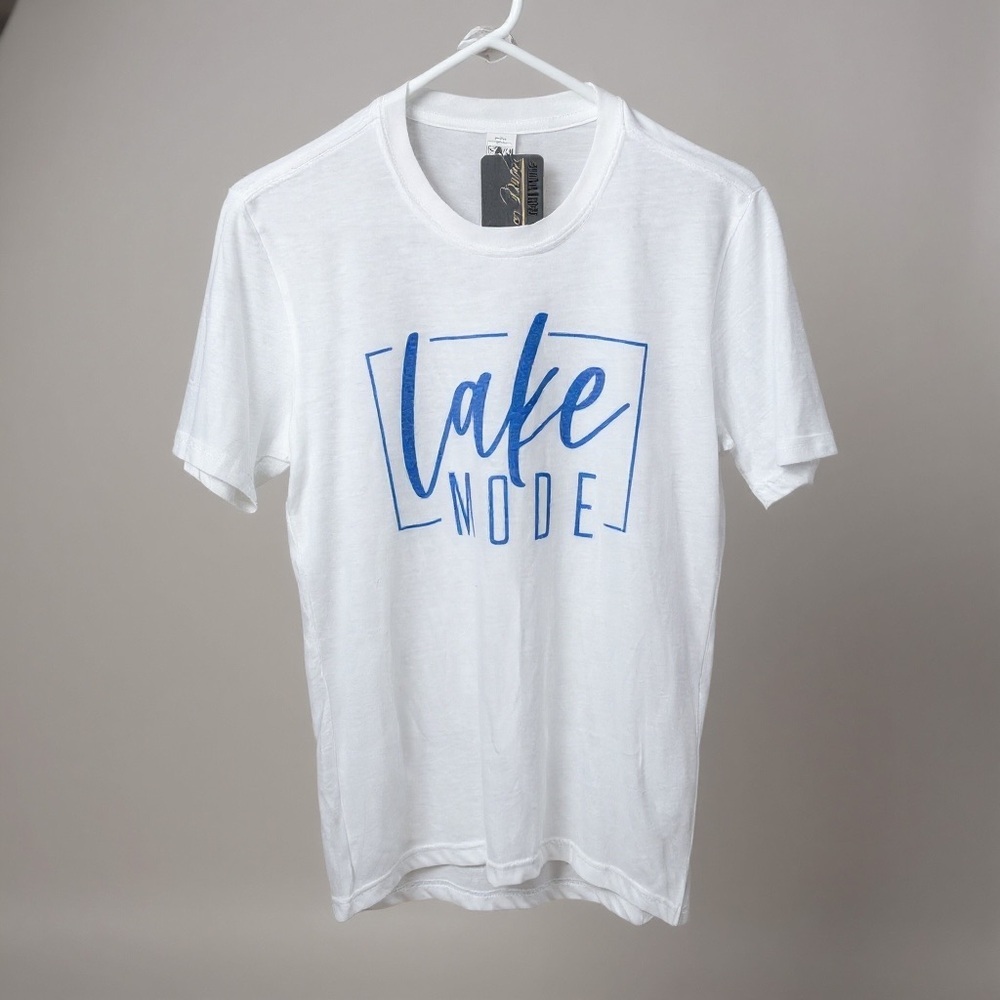 Lake Mode Graphic Tee White Blue Print Softtek Blend Small NWT